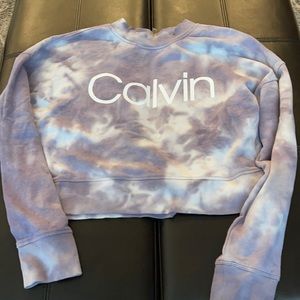Calvin Klein Tye Dye Purple Crop Sweater LG